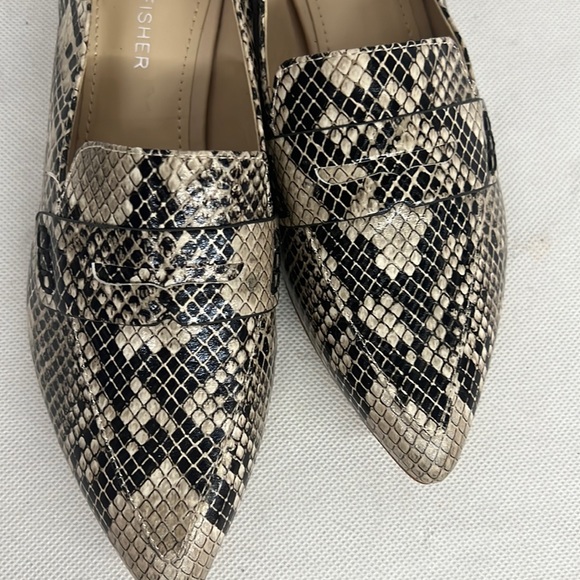 NEW Marc Fisher Feud Loafer black animal snake pointed toe shoes penny flats - Picture 3 of 8